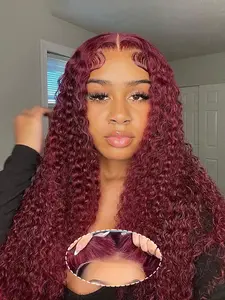 Pre Cut Deep Wave Glueless Wigs Curly 5X5 Hd Lace Closure Wig Human Hair Wavy Ready To Wear Lace Frontal Wigs For Women Brazilian Pre Plucked 99j Burgundy Wig