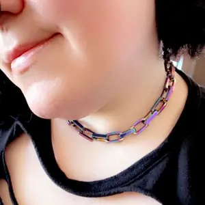 Rainbow Stainless Steel interlocked chain choker rectangle link chunky chain collar - Multiple Sizes Available