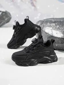 Autumn Winter New Boys Girls Fleece Fashion Casual Sports Outdoor Shoes, Classic Versatile School Sport Shoes, Training Shoes, Trainer Shoes, PU Leather Eva Sole