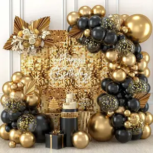 122Pcs Black and Gold Latex Balloon Set Suitable for Birthday Parties, Weddings, Valentine's Day Party Decorations