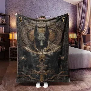 Ancient Egyptian Anubis Gold Saint Pattern Flannel Blanket, Soft Warm Anti-Pilling, Ideal Gift for Home Decor