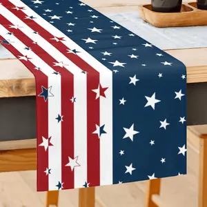 July 4th Independence Day Table Runner Watercolor Strips and Stars Table Runner Patriotic Memorial Day Table Decor for Indoor Outdoor Home Party Decoration