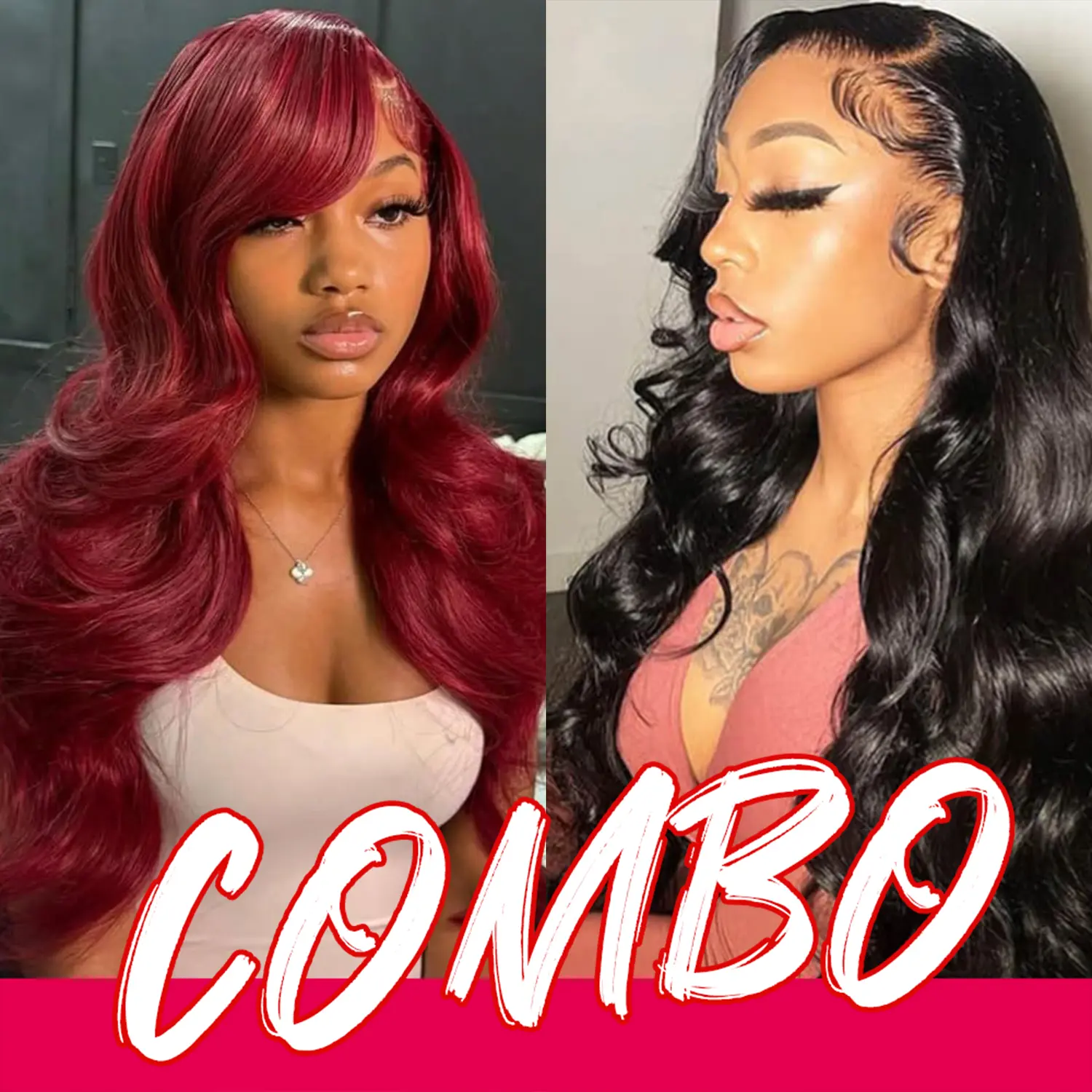13x4 Black Body Wave+Burgundy Body Wave