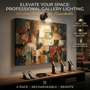 4-Pack Rechargeable Wireless Spotlight with Remote - 3000K Warm Magnetic Indoor Spotlight for Art, Plants, Wall. No Wiring Battery Operated Accent Light for Closet & Display outdoorfun