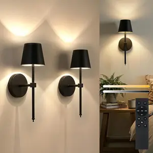 FRIDEKO HOME Battery Operated Wall Sconce Set of 2, Dimmable Rechargeable Wireless Wall Sconces Light with Dimmable Timer Remote, 5200mAh Black Vanity Light Fixtures for Bedroom Living Room
