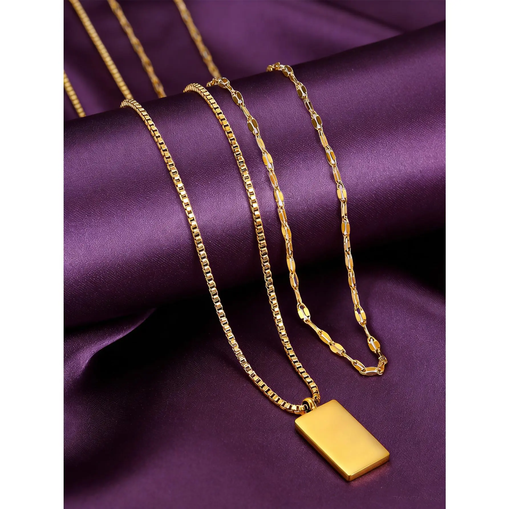 Minimalist Three-chain Square Pendant Necklace, Stylish & Age-reducing Versatile Necklace for Daily Outings