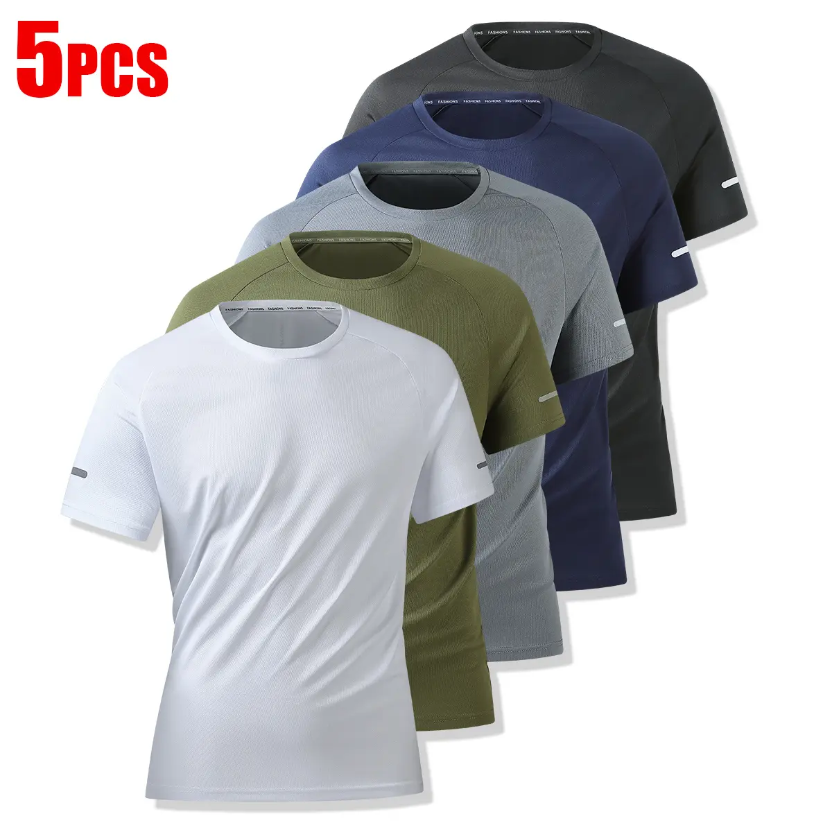 Men's T Shirts 5-Pack, Moisture Wicking Quick Drying Top, Lightweight Breathable Athletic Activewear for Running & Workouts,back to school,back to school shopping, Athletic Fashion Activewear, Tshirt