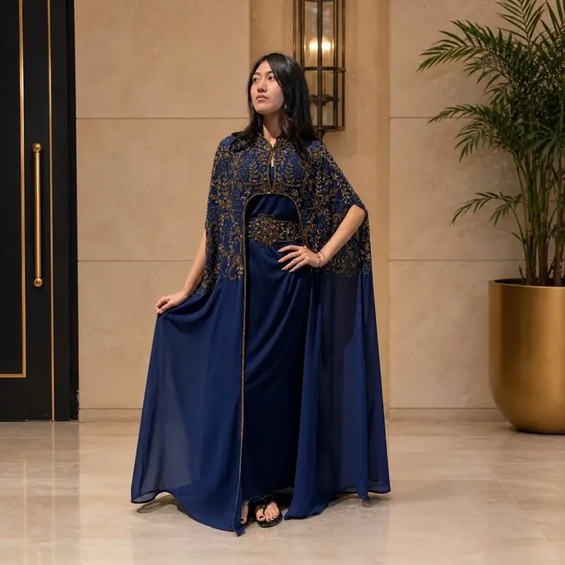 Luxury Abaya - Elegant Caftan with Gold Embroidery and Flowing Design for Special Occasions  Butterfly Style