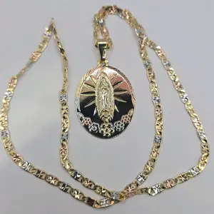 Virgin Mary necklace three colors style gold-plated 24"inches beautiful design with flowers