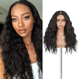 V Part Wig Water Wave Half Wigs for Black Women, Upgrade U Part Synthetic Loose Wavy Wig, Wear & Go Glueless Wig Beginner-Friendly V Shape No Sew No Leave Out Clip (Natural Black#2, 22