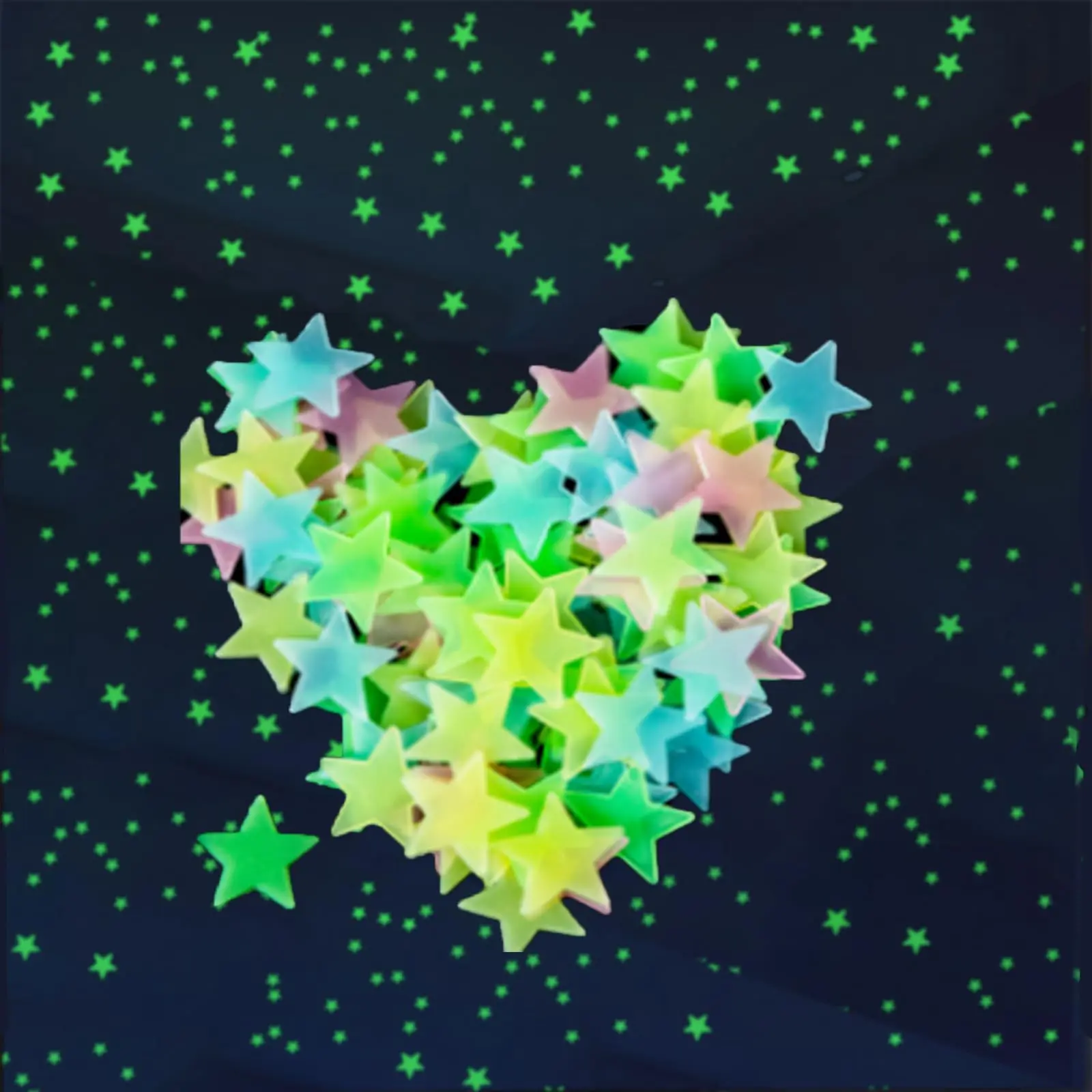 100 Pcs Colorful Stars Glow in The Dark Plastic Wall Stickers Room Decor Wall Stickers Decals for Bedroom Ceiling Wall Decoration Glow in The Dark Stars Stickers Decal