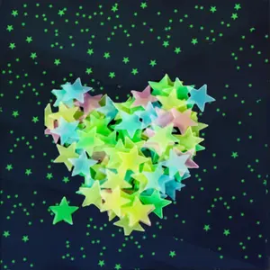 100 Pcs Colorful Stars Glow in The Dark Plastic Wall Stickers Room Decor Wall Stickers Decals for Bedroom Ceiling Wall Decoration Glow in The Dark Stars Stickers Decal