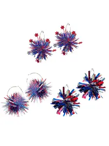 American Independence Day Streetwear Accessories, Sparkling Large Ball Firework Earrings, Bold Statement Ear Cuffs, All-Season Sporty Style