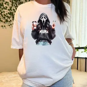 Horror Mama Ghostface Shirt, Sweatshirt, Hoodie, Halloween Ghost Mom Popular Casual Shortsleeve Cute Coffee Shirt, Ghostface Halloween Tee, Tops Womenswear