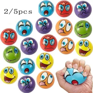 2pcs/5pcs  Six-color Smiley Face PU Balls, Colorful Expressions, Random Colors, Sponge Stress Relief Balls, Educational Toy Balls for Children, Suitable as Gifts for Family and Friends.