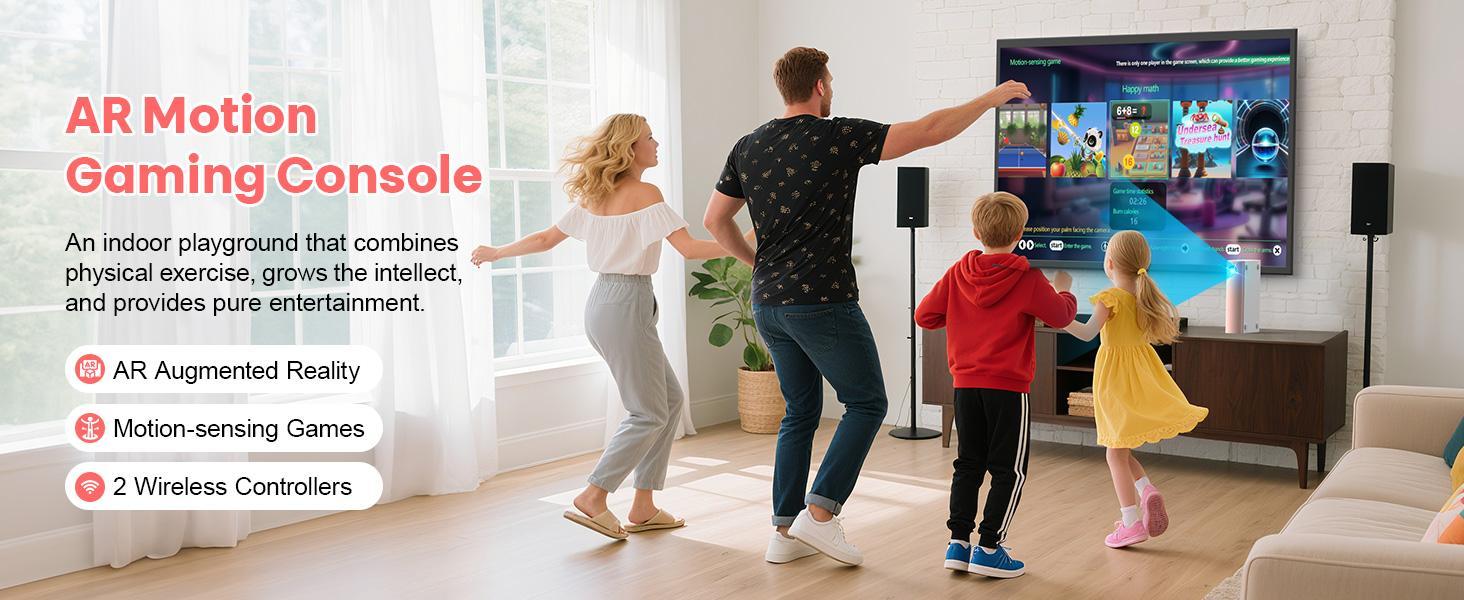 AR Motion Gaming Console: 28 Interactive Games Motion Sensor 2-Player Wireless Controllers & TV Hookup – Ultimate Family Entertainment System for Kids & Adults