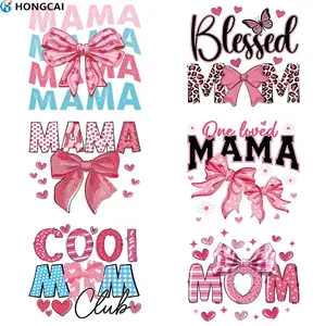 Sweet Mom Theme Heat Transfer Vinyl Stickers, Bow Mama Iron-On Decals, Mother's Day DIY Decorations, T-Shirt Bag Pillow Fabric Patches