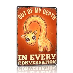 Out Of My Depth In Every Conversation Cute Giraffe Aluminum Metal Sign Poster 8x12 Inch Retro Vintage Wall Decor for Bedroom Living Room Office Home Funny Introvert Giraffe Lover Gift for Cool Room Decor tiktokshopspringglowup