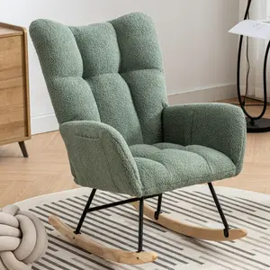 Nursery Rocking Chair, Teddy Upholstered Glider Rocker with Padded Seat and High Backrest, Comfy Accent Armchair for Baby Room or Living Room