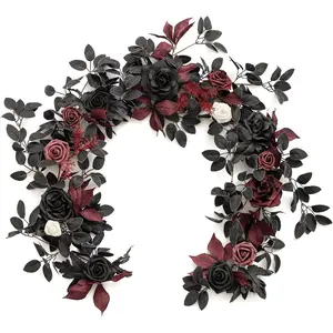 Lings Moment Black Burgundy Artificial Flower Garland Fake Rose Leaves Vine for Wedding Arch Backdrop Party Decor Home Table Centerpiece Mantel Wall