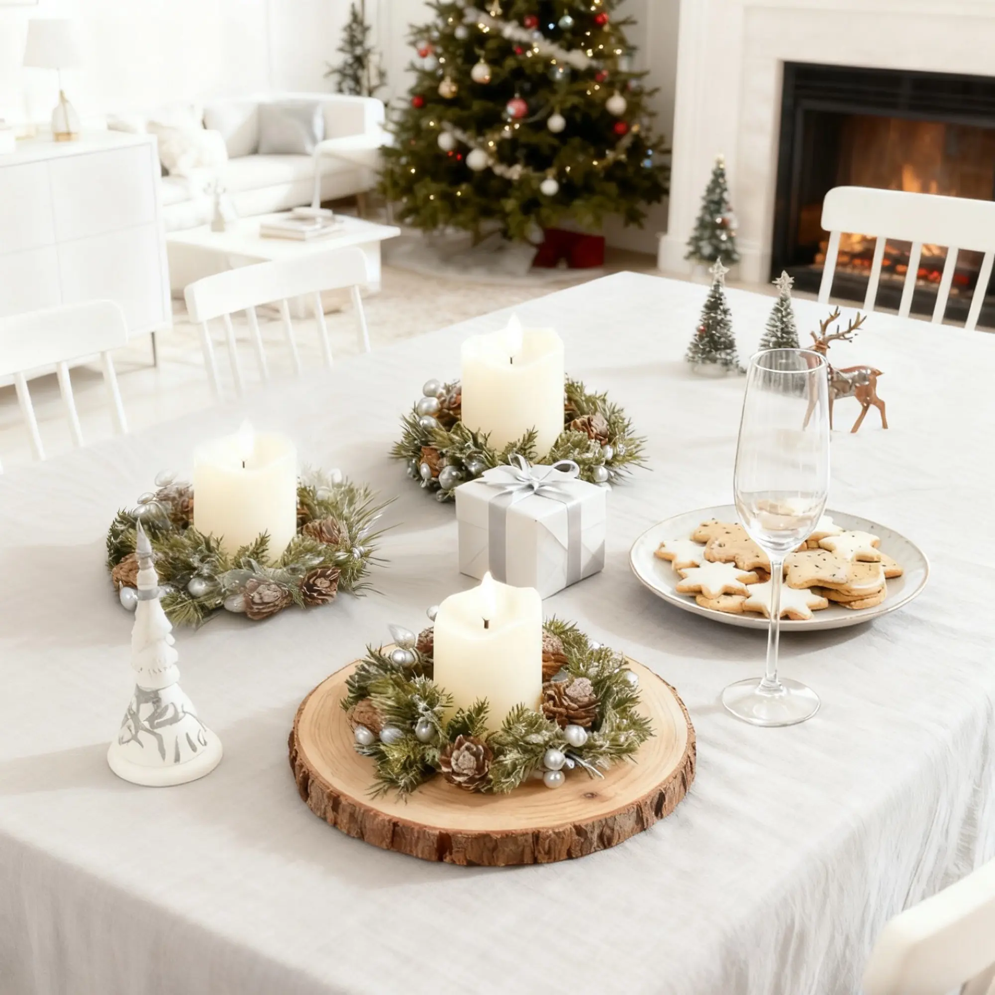 6-Piece LED Candle Wreath Set for Christmas Table Centerpiece, Door, Window