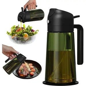 2 in 1 Glass Oil Dispenser & Sprayer, 16oz/470ml Glass Olive Oil Sprayer with Silicone Pad, Cooking Oil Sprayer Bottle for Kitchen Gadgets and Air Fryer Accessories (Black)