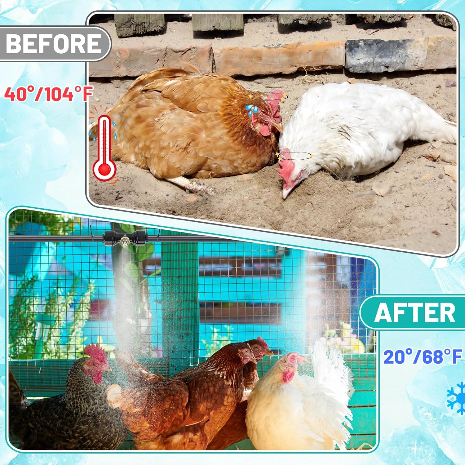 98FT Misting Cooling System with 30 Brass Mist Nozzles +a Brass Connector(3/4'')  for Patio Patio Waterpark Garden Trampoline Greenhouse