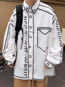 men's manga cartoon printed line shirts for spring & summer,casual loose long sleeve shirt for back to school,men's clothes,men's shirt for daily wear