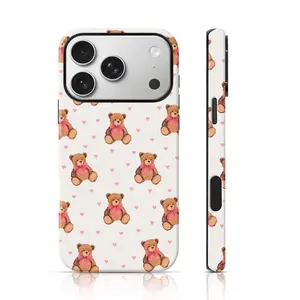 Cute Teddy Bear & Pink Hearts Phone Case for iPhone 17 Pro Max/16 Pro Max /15Pro Max 15/14/13/12 & Samsung S25 Ultra All Models, Double-Layer TPU Shockproof Protective Cover (Preppy Cute Print)