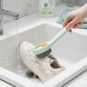 Multi-Function Long Handle Brush for Deep Cleaning, Non-scratch surface Use. Ideal for Shoes, Clothes, Baseboards, and Detail Cleaning in Kitchen & Bathroom. Effortless Stain Removal, perfect for Laundry Room.