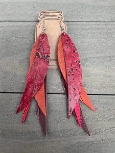 Red and Orange Stacked Fringe Feather Earrings