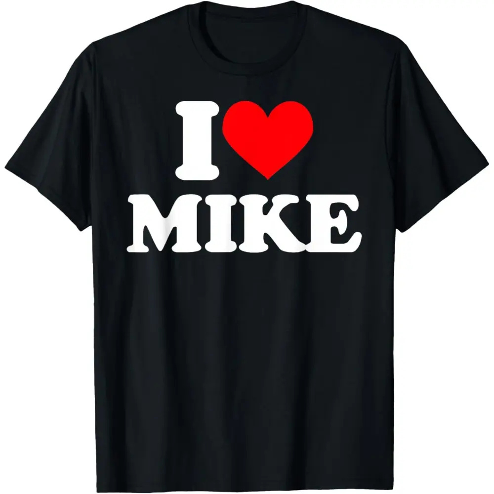 NO.BRAND Men's "I Heart Mike" Graphic T-Shirt - Unisex Black Soft Loose Cotton Fabric Short-Sleeve Seamless Round Neck Tshirt, All-Seasons Casual Menswear Top, Ideal Gift