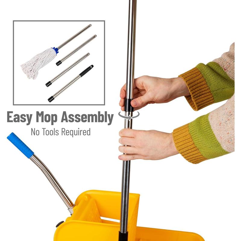 Mind Reader Bucket with Wringer and Mop Set, 22 Qt (5.5 Gallon), Floor Cleaning, Wheels, 16.25" L x 10.75" W x 24.5" H, Yellow