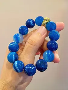 Classic Vintage Blue Agate Trendy Stackable Bracelet, Beaded Bracelet, 14mm Large Beads, Friendship Symbol, Suitable for Daily Wear, Parties, Valentine's Day Gift
