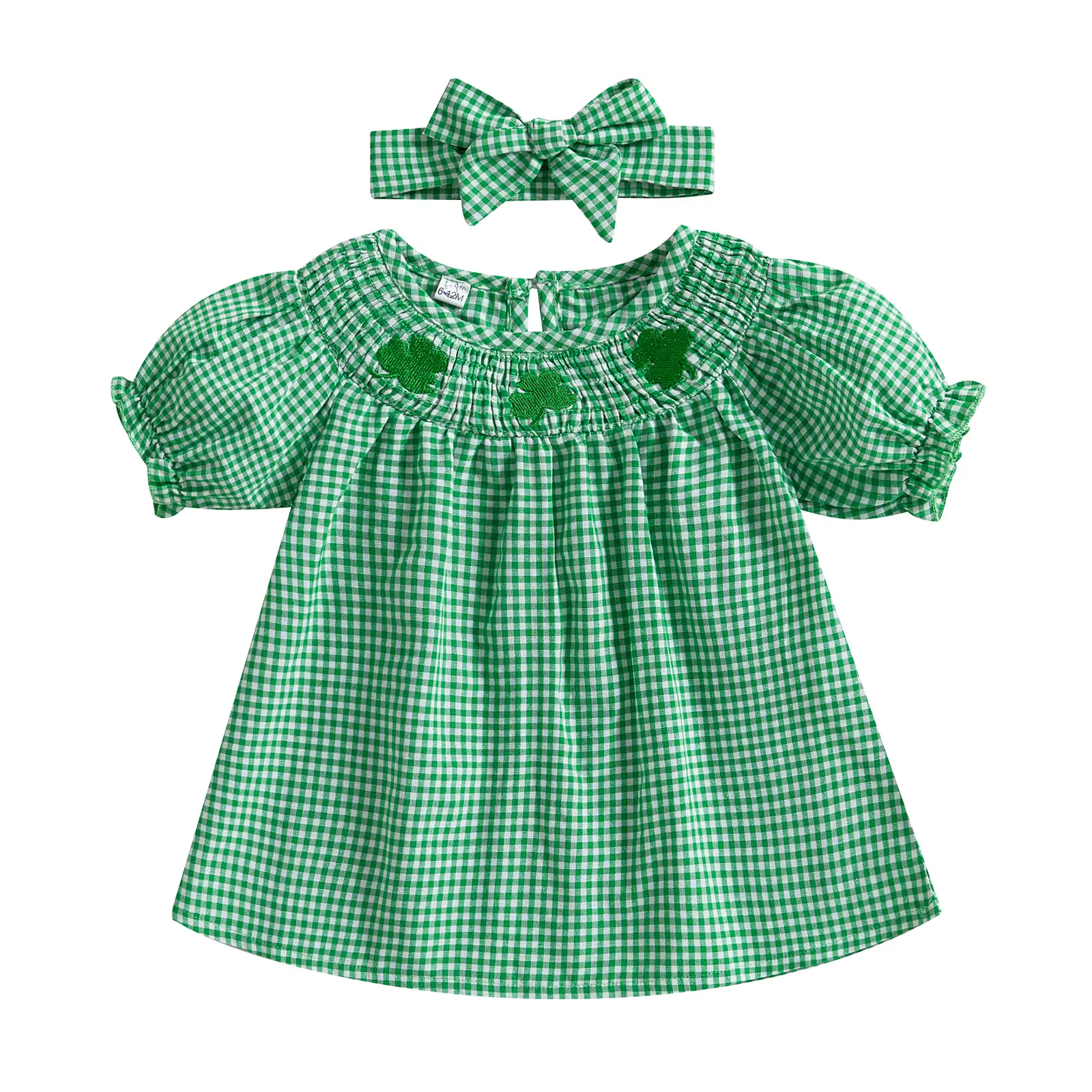 Toddler Girl St Patricks Day Outfit Baby Girls Shamrock Plaid Dress Infant Clover Round Neck Short Sleeve A-line Princess Dresses Summer Irish Clothes