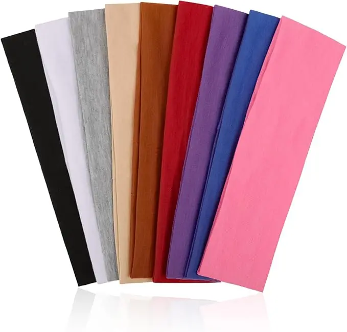 9Pcs Headbands for Women & Men, Non-Slip Sweat Bands, Soft Cotton Stretchy Hair Bands for Workout, Yoga & Running