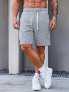 Men’s summer light gray loose knit shorts—solid color, versatile straight cut, mid-length; lightweight fabric suitable for daily commuting, casual workouts, and outdoor activities.
