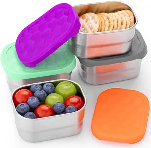 Everusely - Stainless Steel Snack Containers - 8 oz / 230 ml, 4-Pack, Flavorful - Leakproof Food Storage Boxes + Lids for Travel - Reusable Containers for Adults - Small Boxes for Portion Control