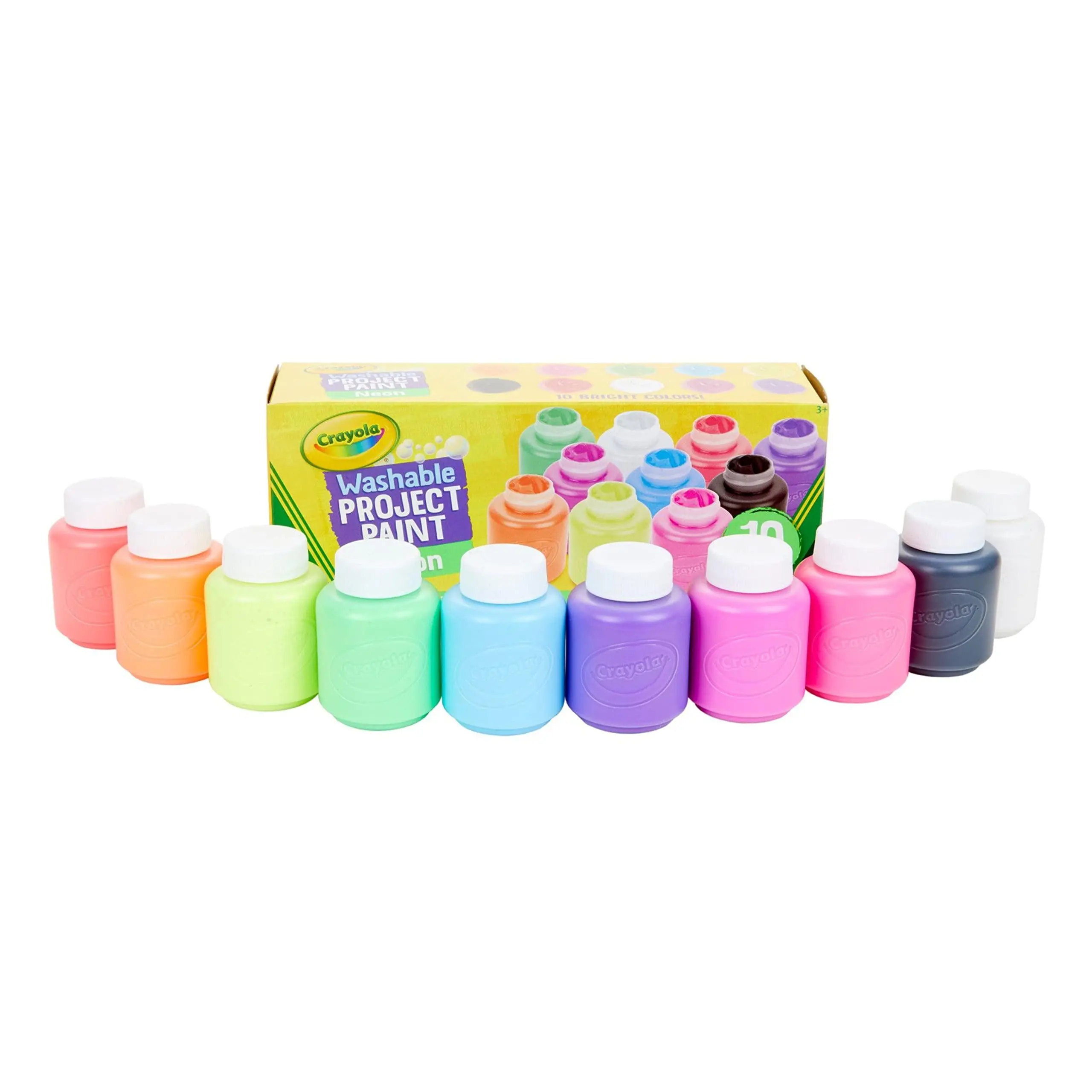 Crayola Washable Kids Paint 2oz Bottles in 10 Neon Colors for Arts and Crafts