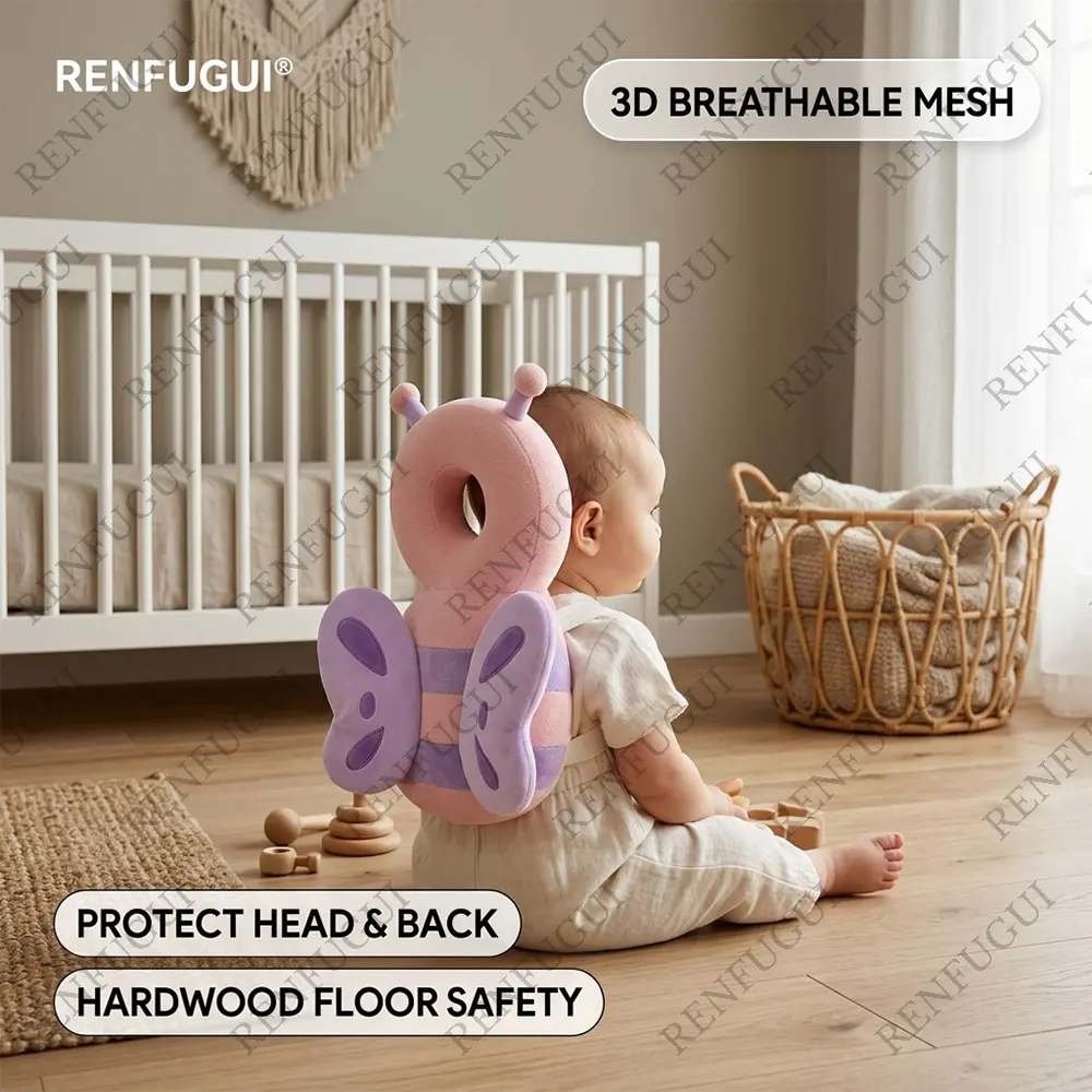 RENFUGUI Cute Butterfly Baby Head Protector Backpack Cushion for Falling Backwards, 3D Breathable Mesh Toddler Safety Pillow, Adjustable Baby Walking Helper Headrest, Hardwood Floor Safety Gear, First Steps Essential Baby Shower Gift