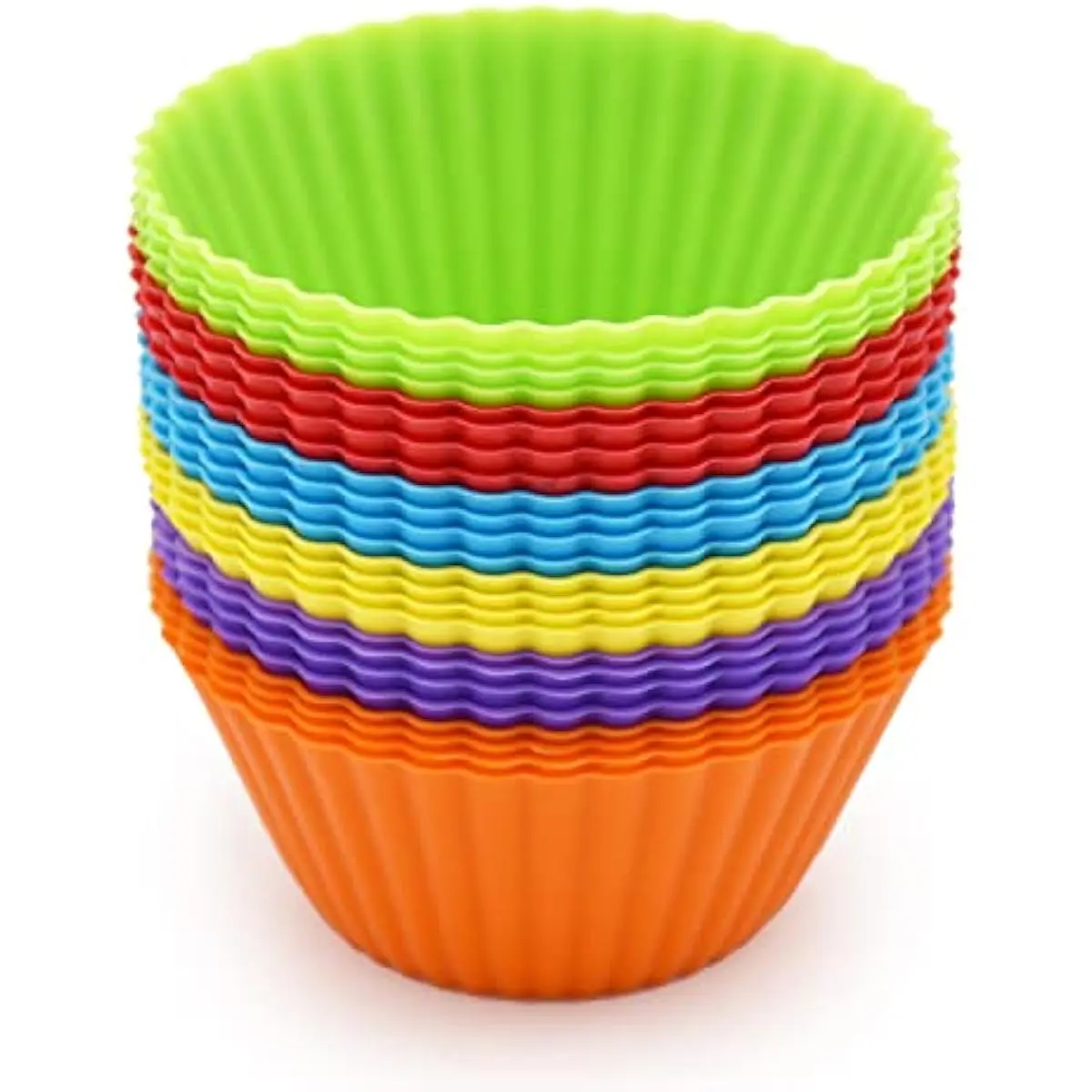 Silicone Cupcake Baking Cups 24 Pack, Reusable & Non-stick Muffin Cupcake Liners Holders Set for Party Halloween Christmas, Easy Clean Pastry Muffin MoldsPack of 24,Multicolor