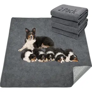 LOOBANI 2 Packs Extra Large Reusable Dog Mat for Floor, Non-Slip Washable Pee Pads for Dogs, Fast Absorbent Pet Whelping Pads, Puppy Playpen Mat for Incontinence, Housebreak, Crate, 36x48in, Gray
