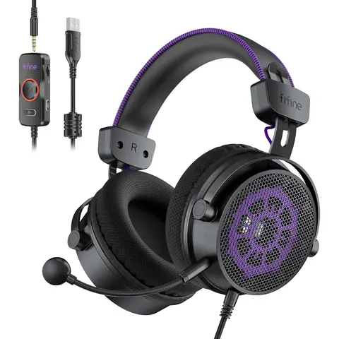 fifine H18V HD18 Open-Back Gaming Headphones (Headset for Gaming), 7.1 Surround Sound, Expansive Audio, USB-3.5mm Dual Wired, Detachable Mic, PC Accessories, for Game Console, PC, Mobile, AmpliGame