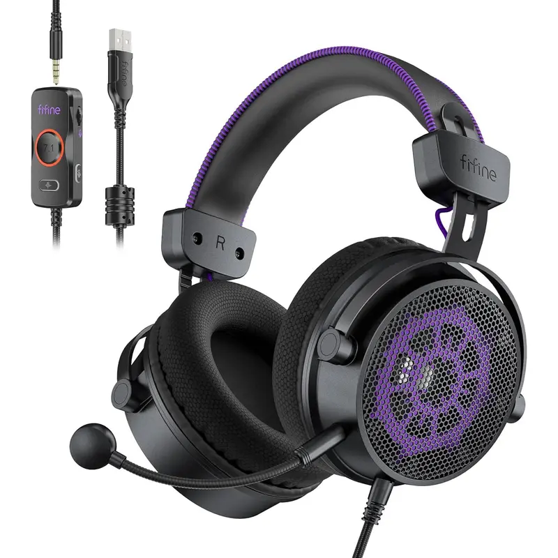 fifine H18V HD18 Open-Back Gaming Headphones (Headset for Gaming), 7.1 Surround Sound, Expansive Audio, USB-3.5mm Dual Wired, Detachable Mic, PC Accessories, for Game Console, PC, Mobile, AmpliGame
