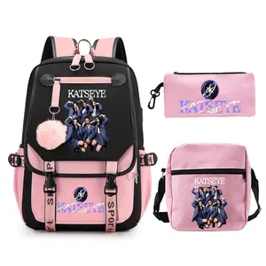 3pcs KatseyeKpop Printed Teenager Girls Backpack Shoulder Bags Pencil Case Set Backpack Women Travel Mochila