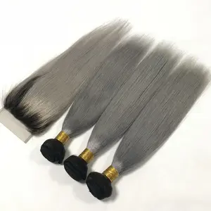 Silver Body Wave Straight Human Hair Bundles with Closure - High Quality