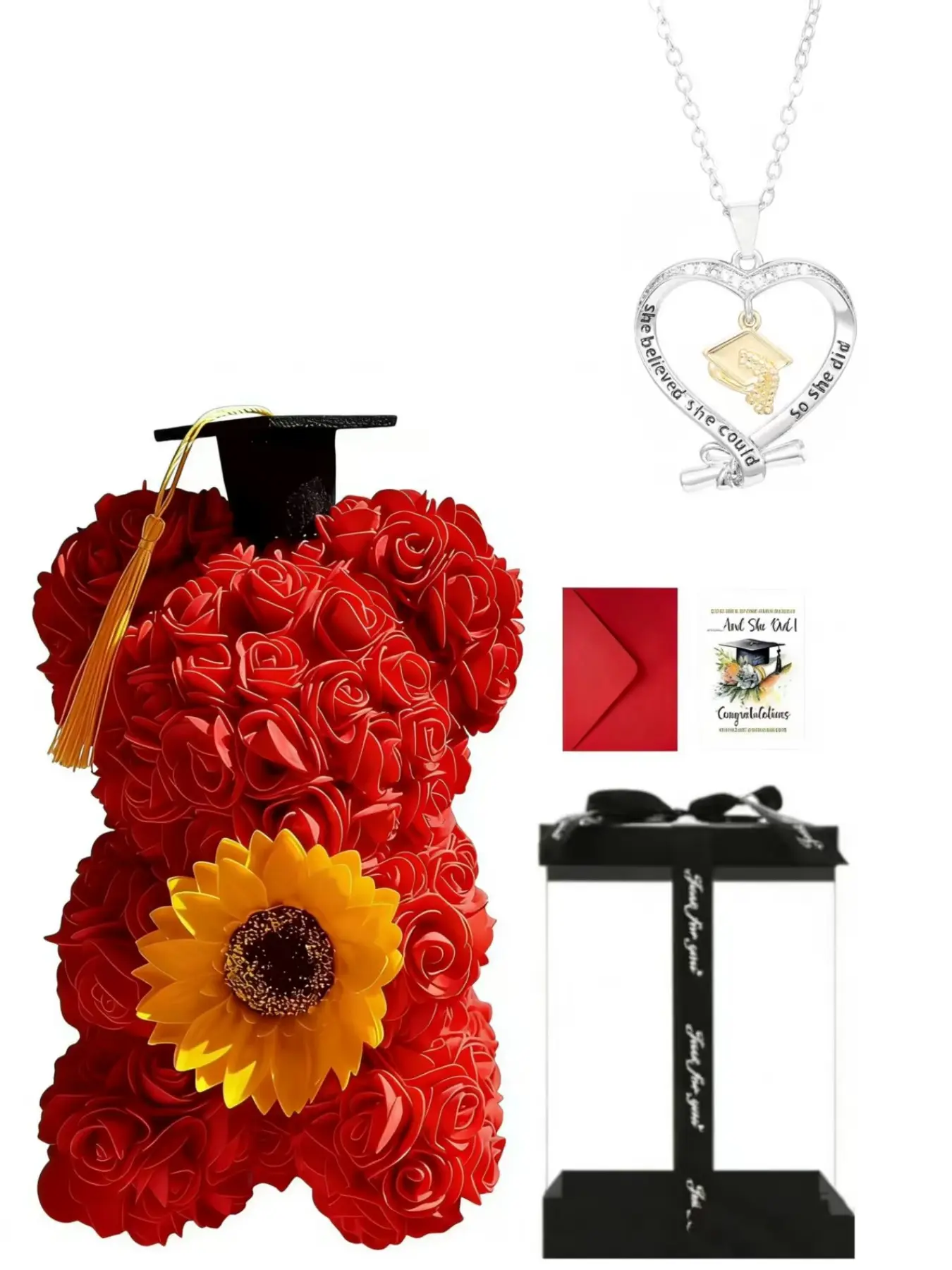 Graduation Season Handmade Memorial Gift Sunflower Grad Hat Necklace Set, Unique Souvenir for Graduates, Perfect Keepsake for Special Occasions