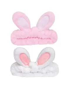 2-Pack Bunny Makeup Headbands, Coral Fleece Elastic Hair Bands, 3D Bunny Ears Design, Perfect for Parties, Bathing, Home Fitness, Mother's Day Gift, Versatile Use, Headband Set
