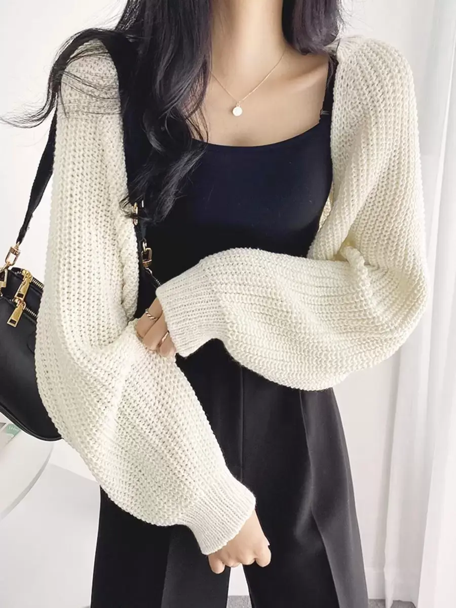 LUNA LAYER Womens Ribbed Knit Batwing Sleeve Duster Cardigan Casual Crop Sweater Long Sleeve Asymmetrical