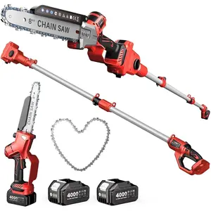 2-in-1 Cordless Pole  & Mini , 8-inch Brushless  with 2*4000mAh  and a Telescopic Pole Extendable to 15ft, Power Electric Polesaw for Tree  & Branch Trimming